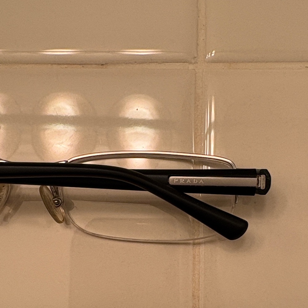 Prada Black and Silver Half Rim Rectangular Eyegl… - image 4